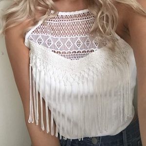 Tassel White Crop Top
